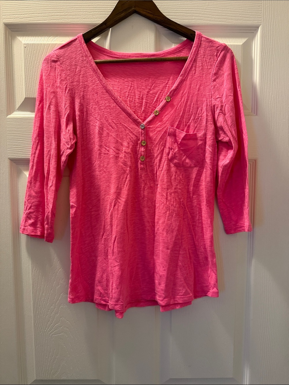 Lilly Pulitzer Hot Pink V-Neck Henley with Pocket